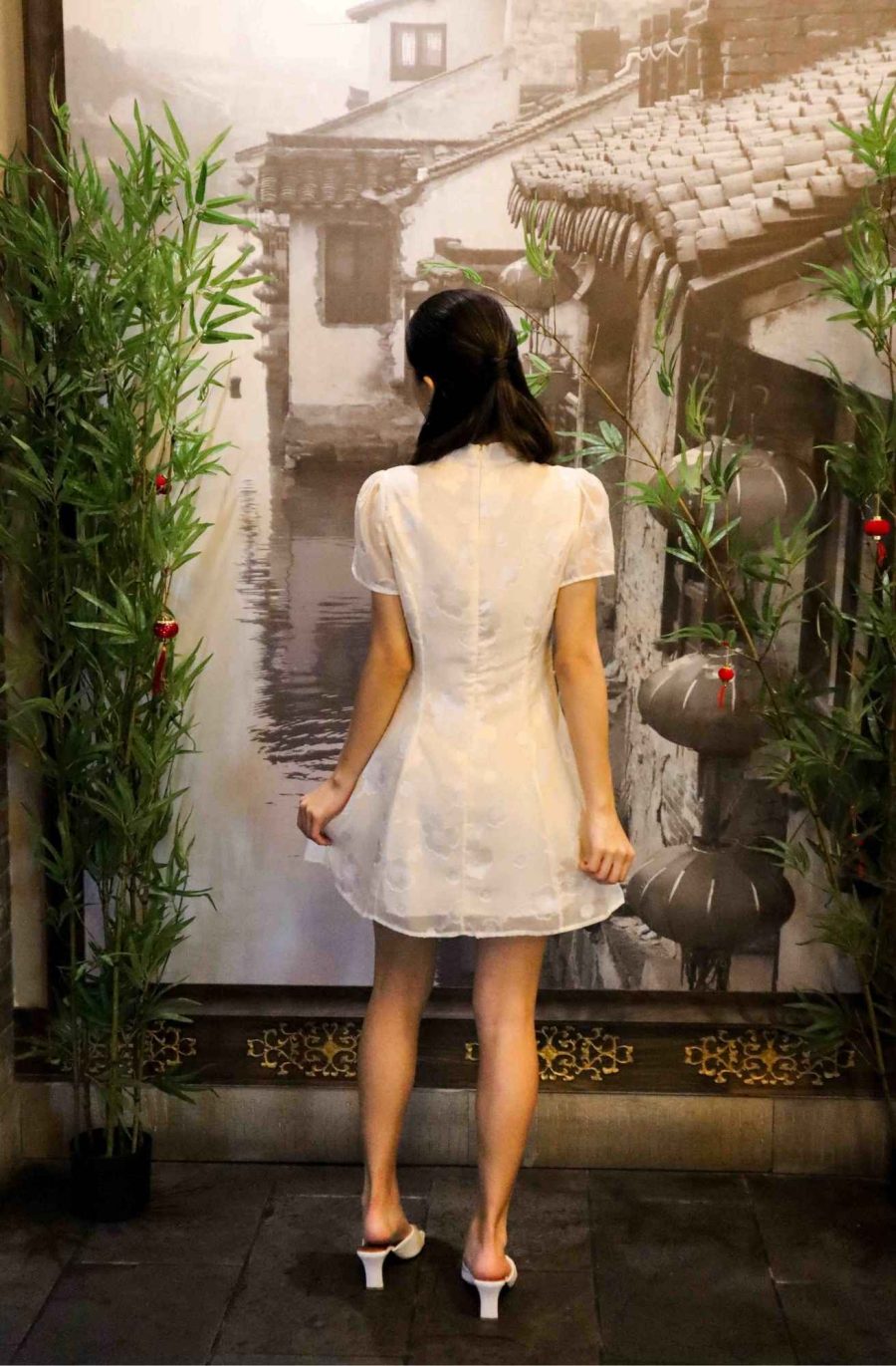 Floral Embroidered Mesh Cheongsam - Image 3