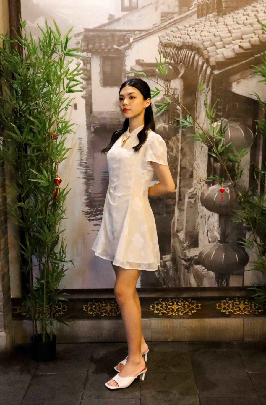 Floral Embroidered Mesh Cheongsam - Image 2