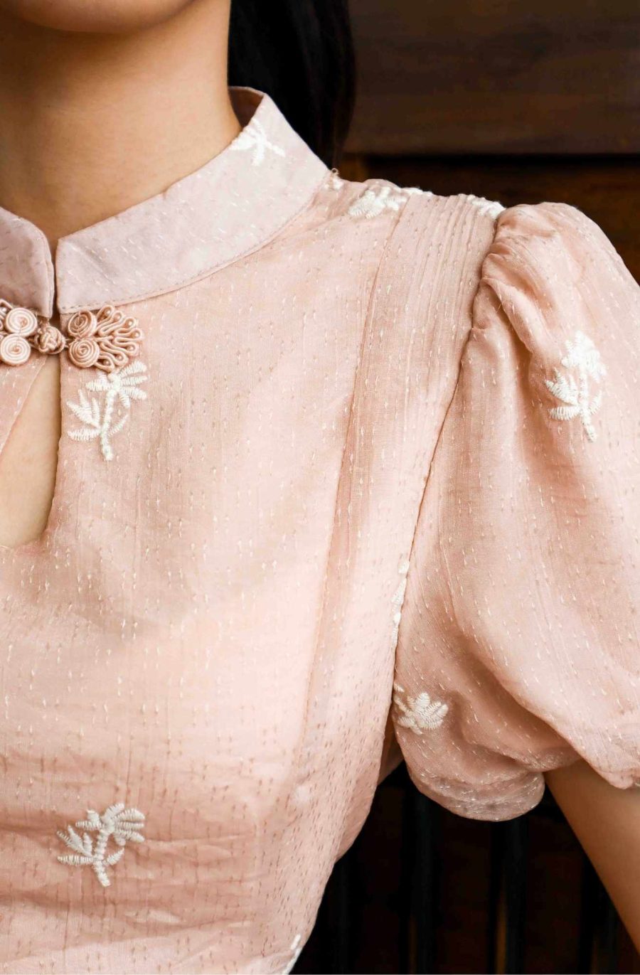 Back Tie Puff Sleeve Cheongsam - Image 6