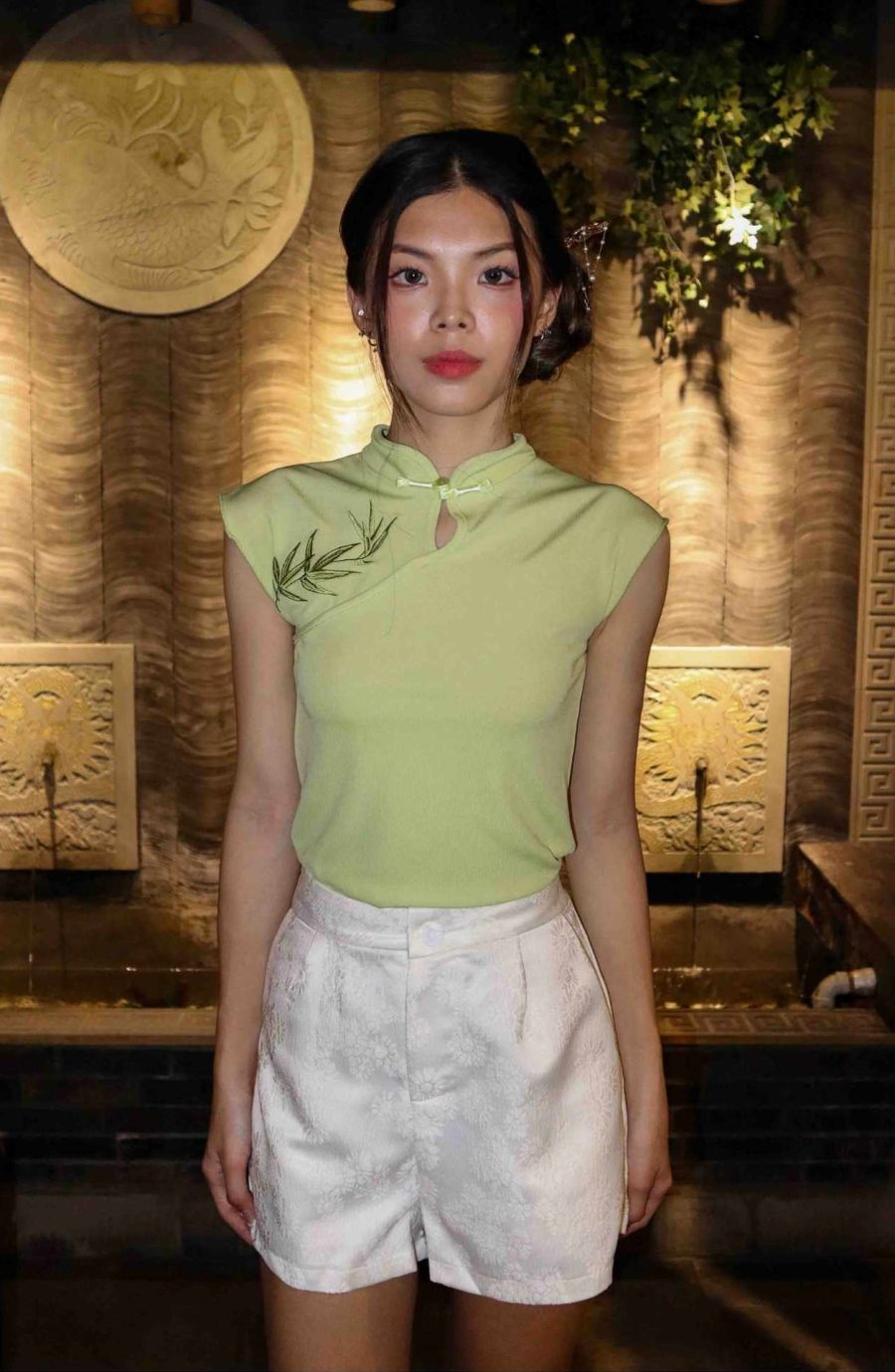 Embroidered Green Cheongsam Top