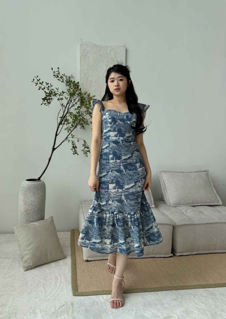 Ruffle Sleeves Allover Print Dress