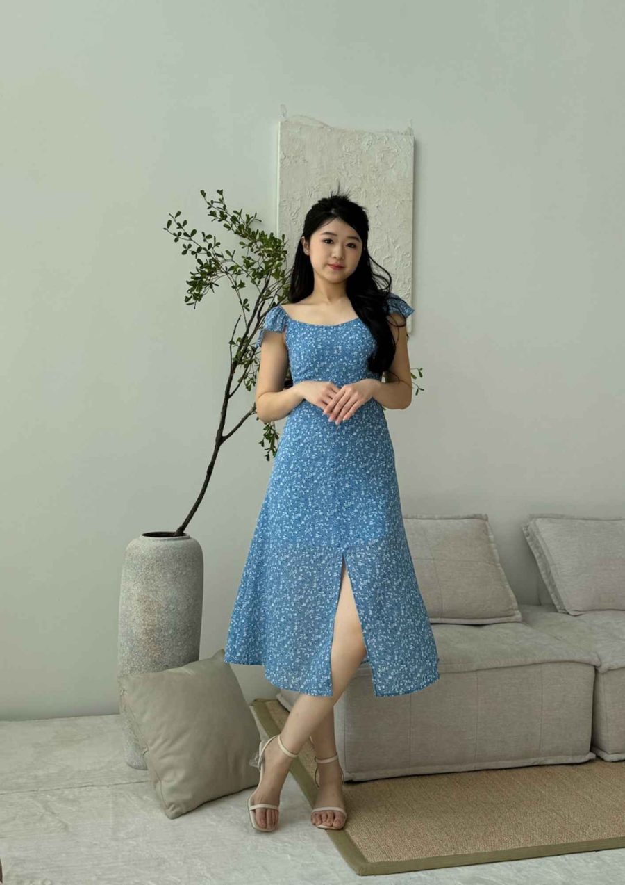 Blue Ruffle Sleeve Cami Dress