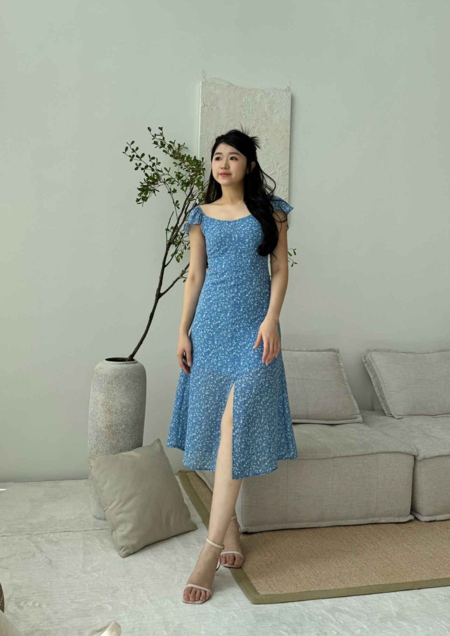 Blue Ruffle Sleeve Cami Dress - Image 2