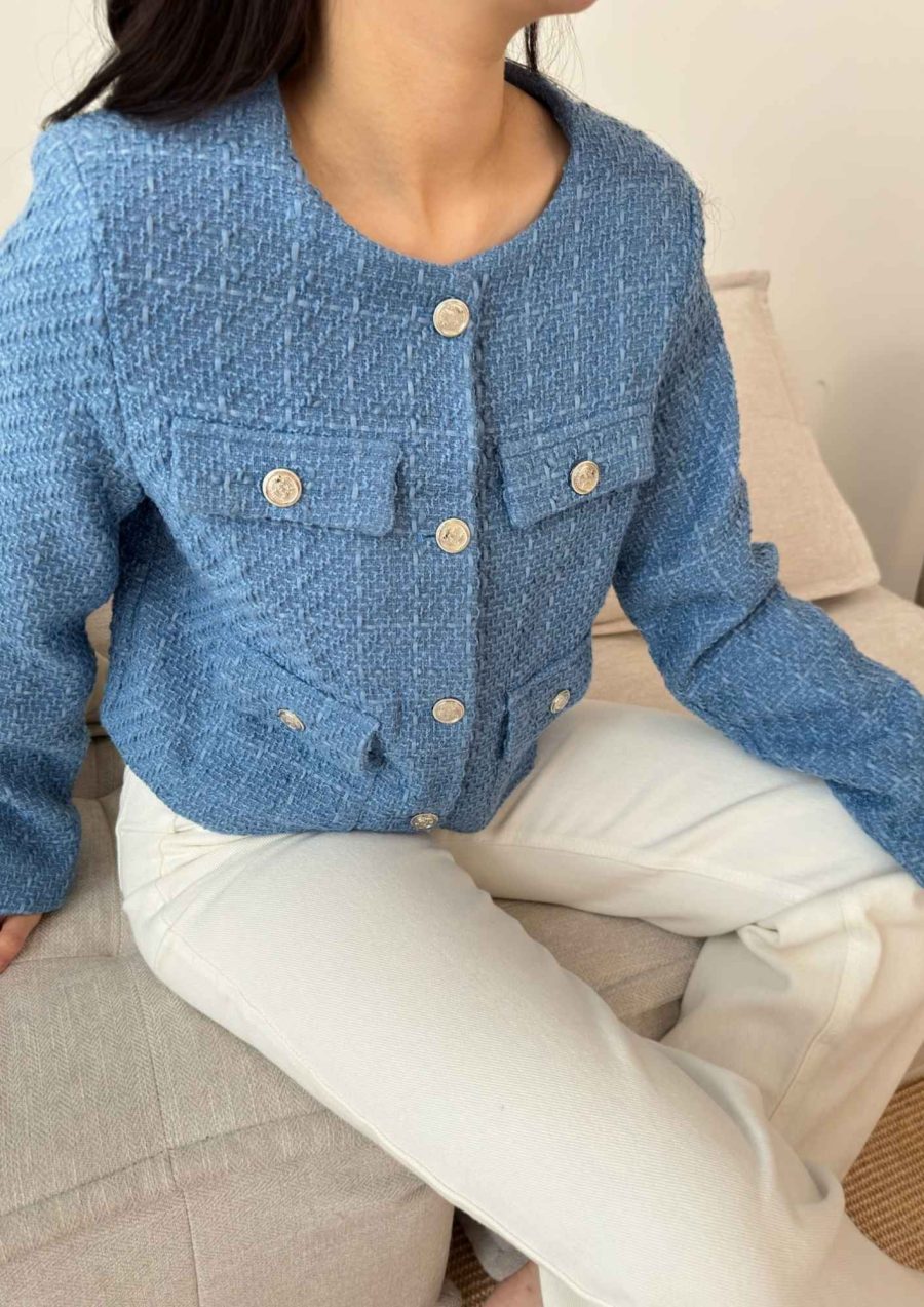 Long Sleeve Tweed Jackets w Gold Buttons - Image 4