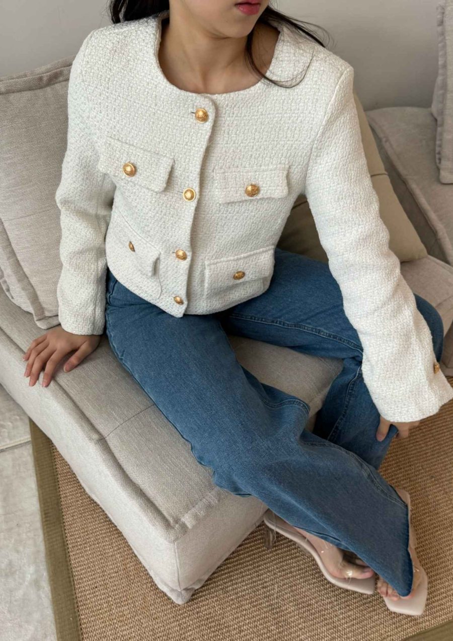 Long Sleeve Tweed Jackets w Gold Buttons - Image 3