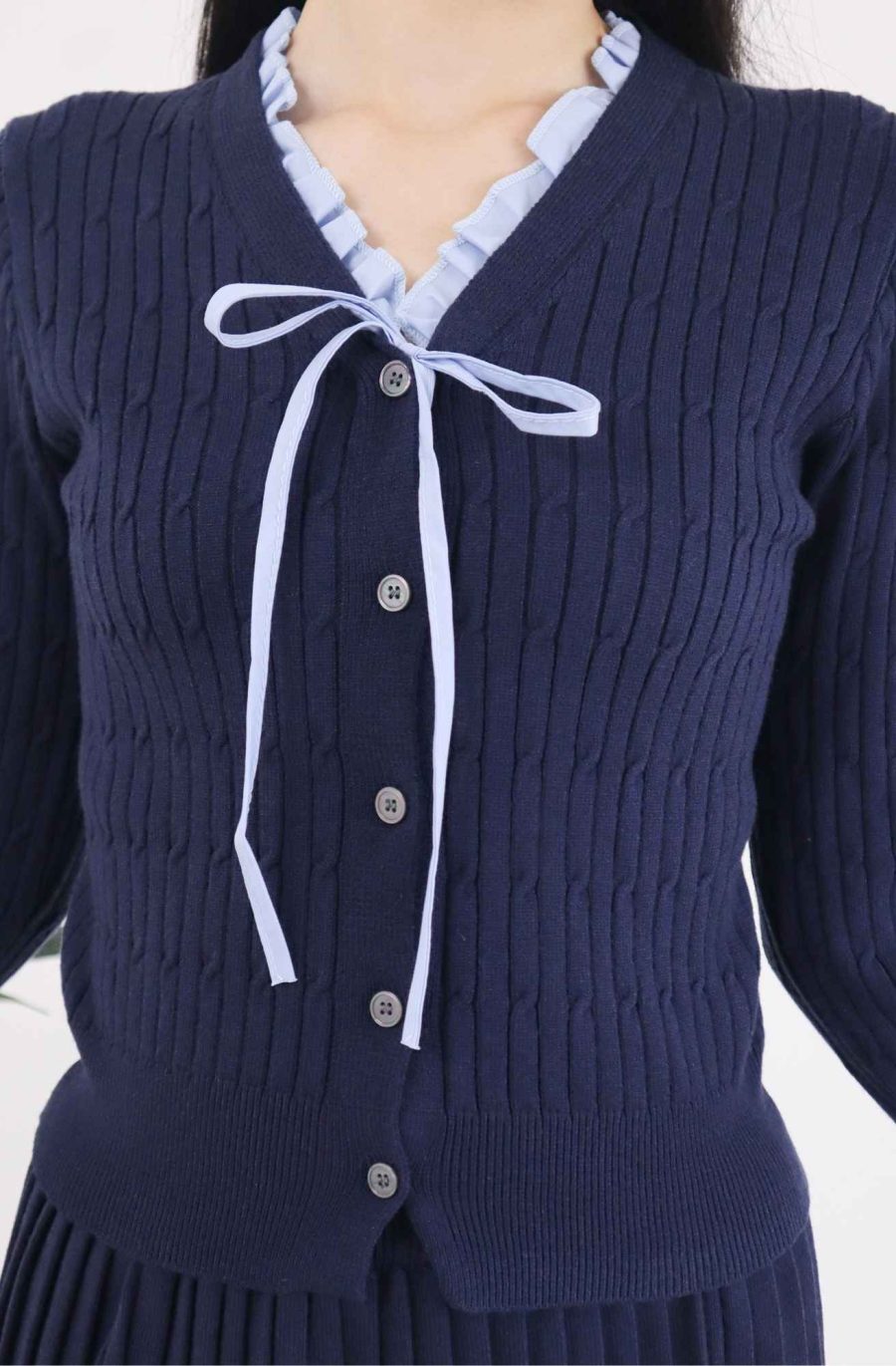 Ruffle Trim Cable Knit Top w Skirt - Image 4