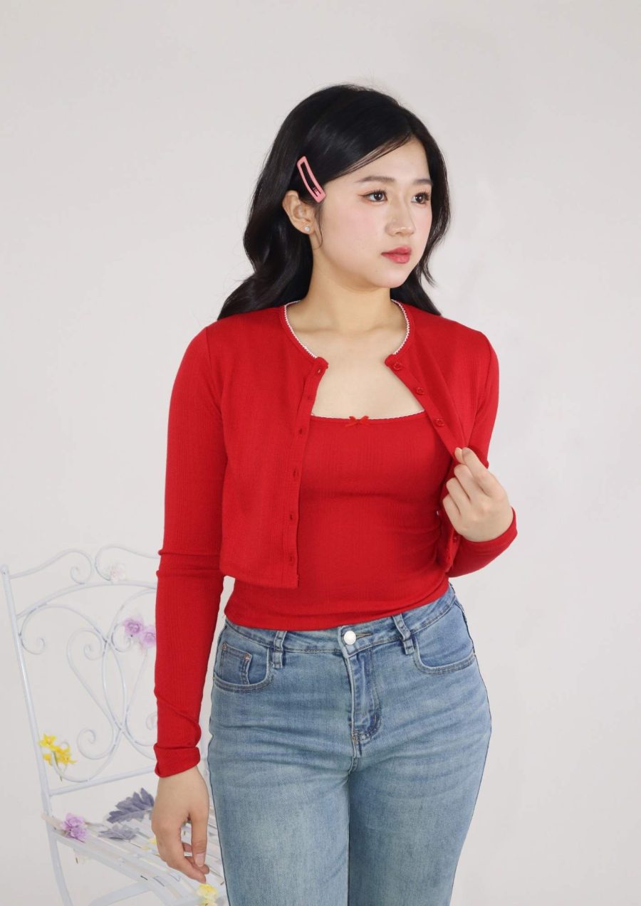 Ribbon Cami Top w Cardigan Sets
