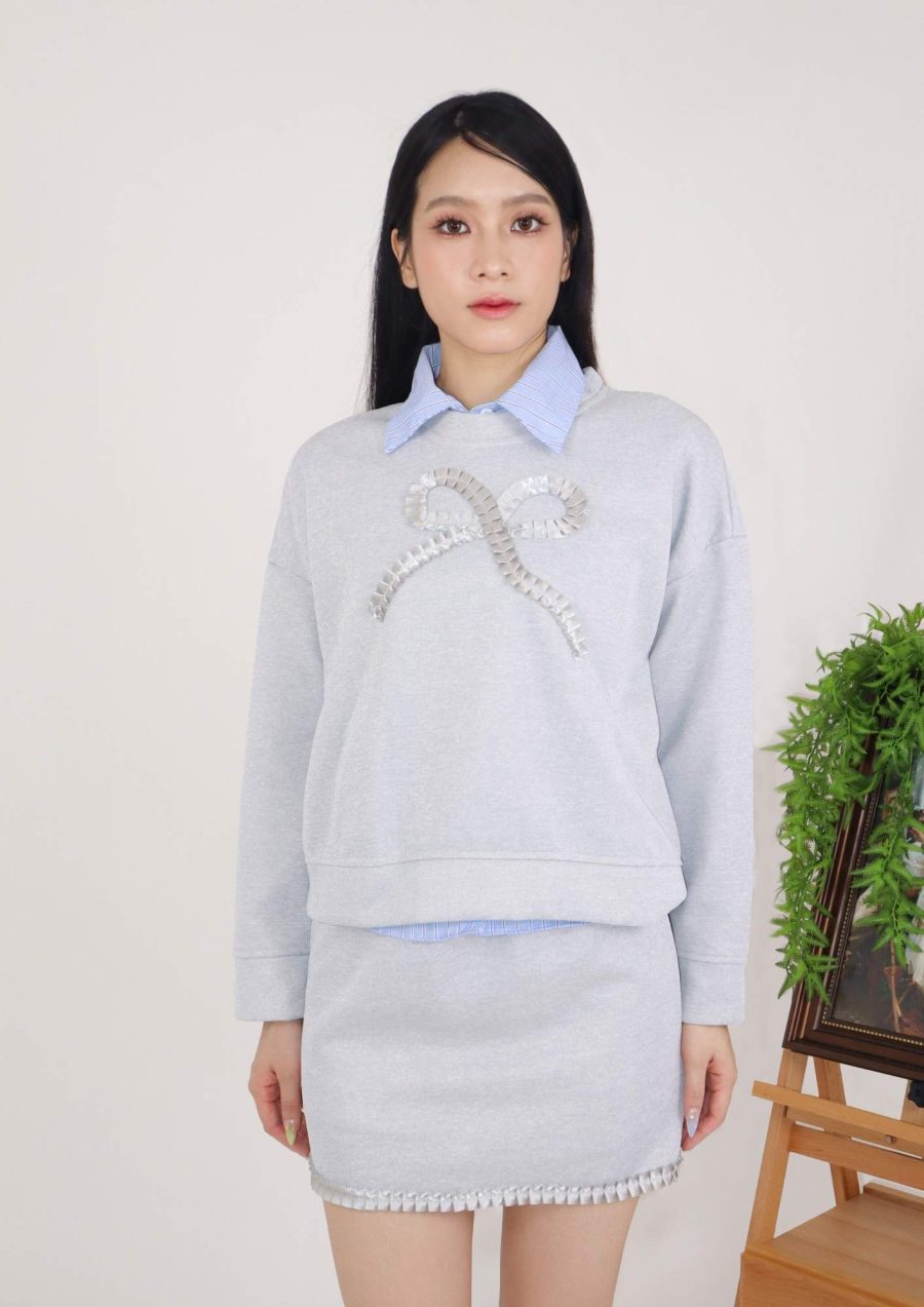 Bow Sweatshirt Sets with Inner Shirt