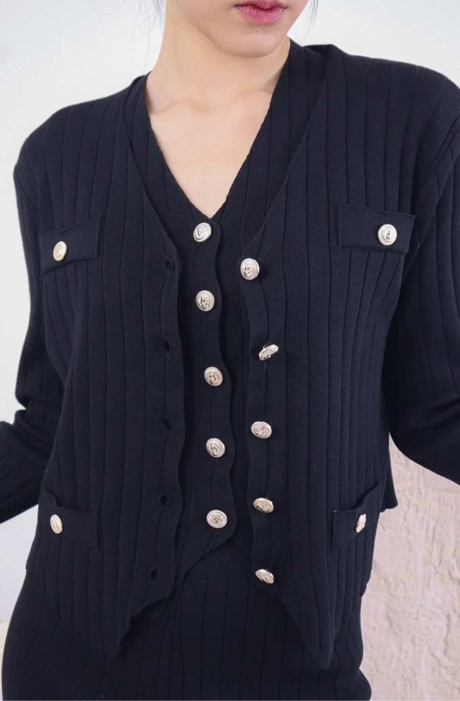 Rib-Knit Sets w Gold Buttons - Image 5