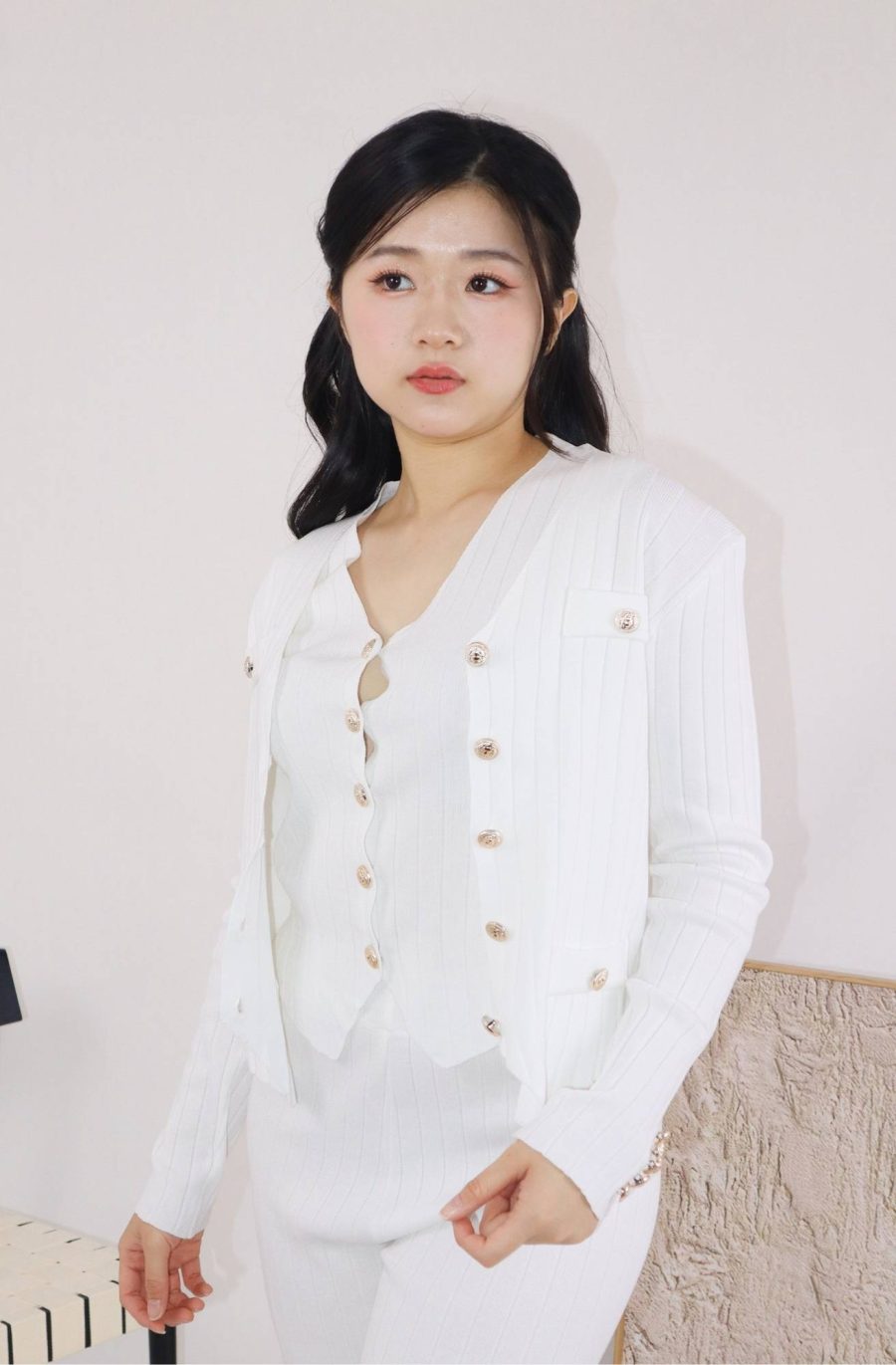 Rib-Knit Sets w Gold Buttons - Image 3
