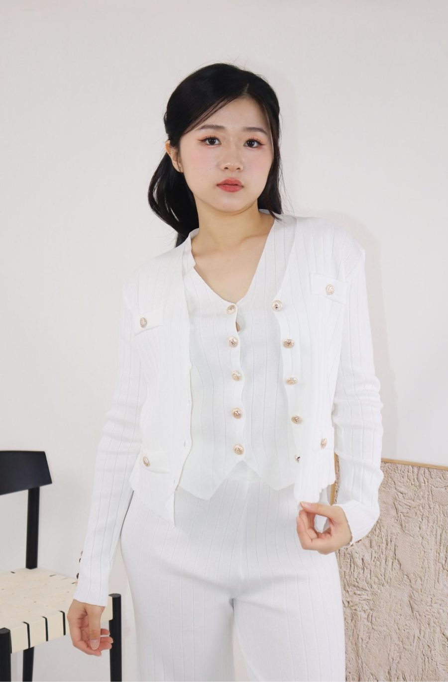 Rib-Knit Sets w Gold Buttons - Image 2