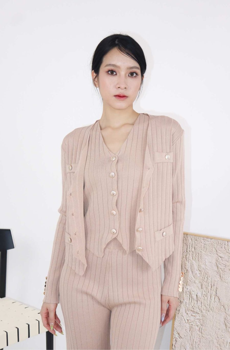 Rib-Knit Sets w Gold Buttons - Image 2
