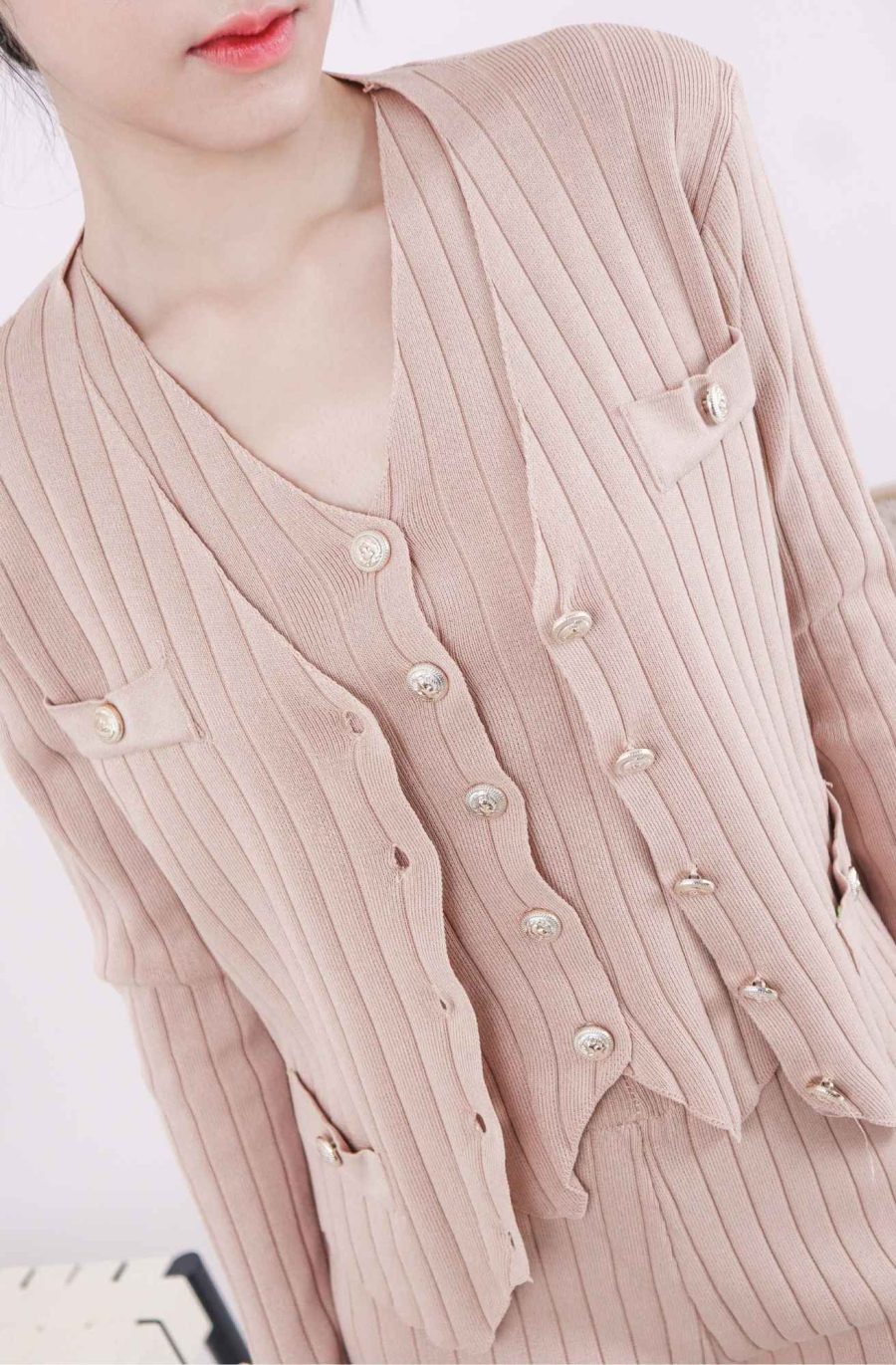 Rib-Knit Sets w Gold Buttons - Image 5