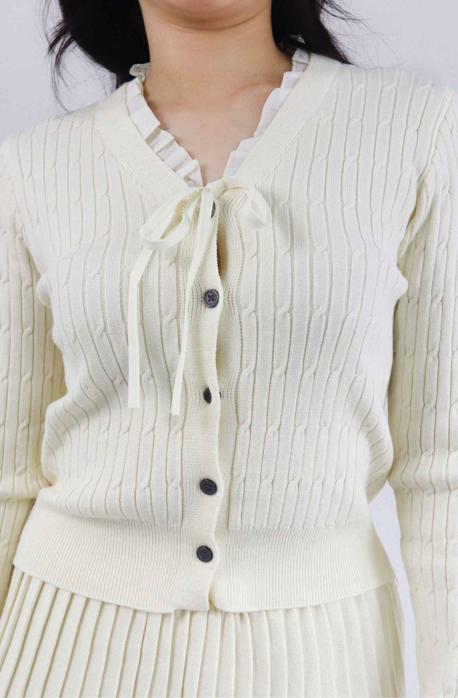 Ruffle Trim Cable Knit Top w Skirt - Image 5