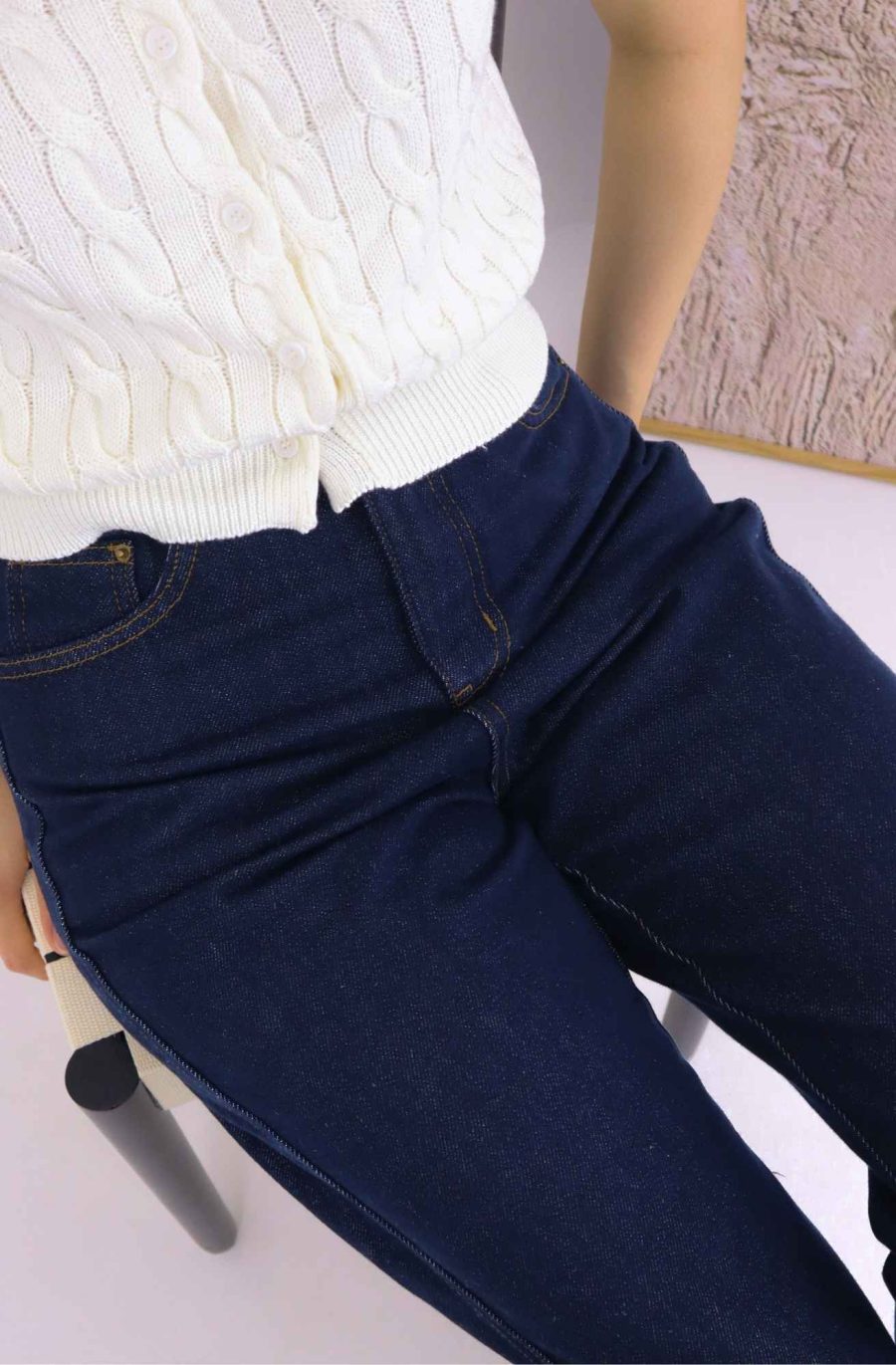 Dark Blue Denim Wide Leg Jeans - Image 6