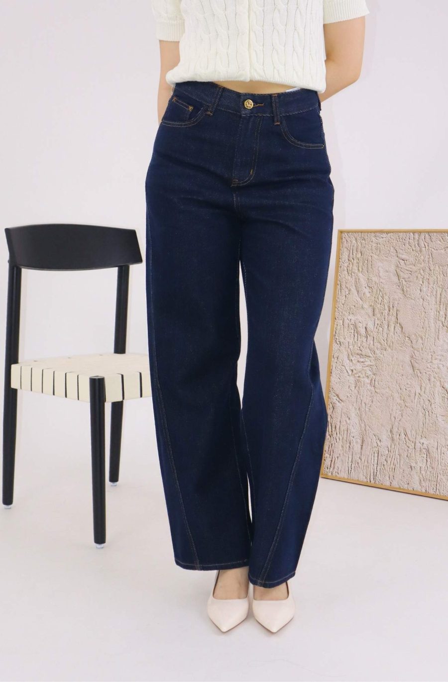 Dark Blue Denim Wide Leg Jeans