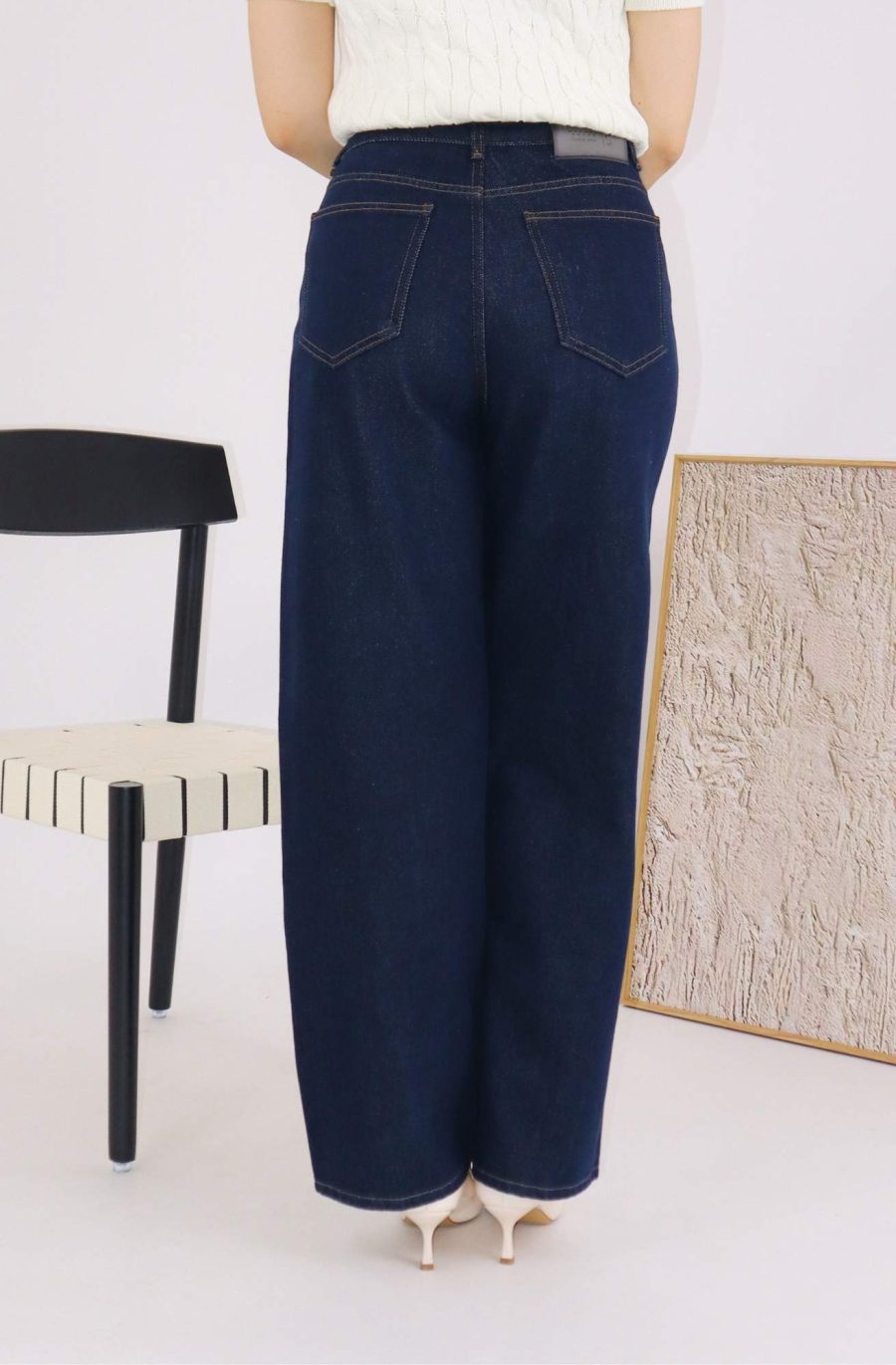 Dark Blue Denim Wide Leg Jeans - Image 3