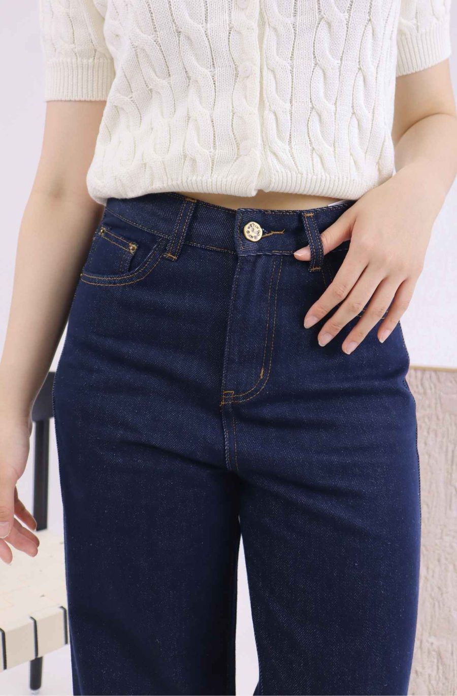 Dark Blue Denim Wide Leg Jeans - Image 4