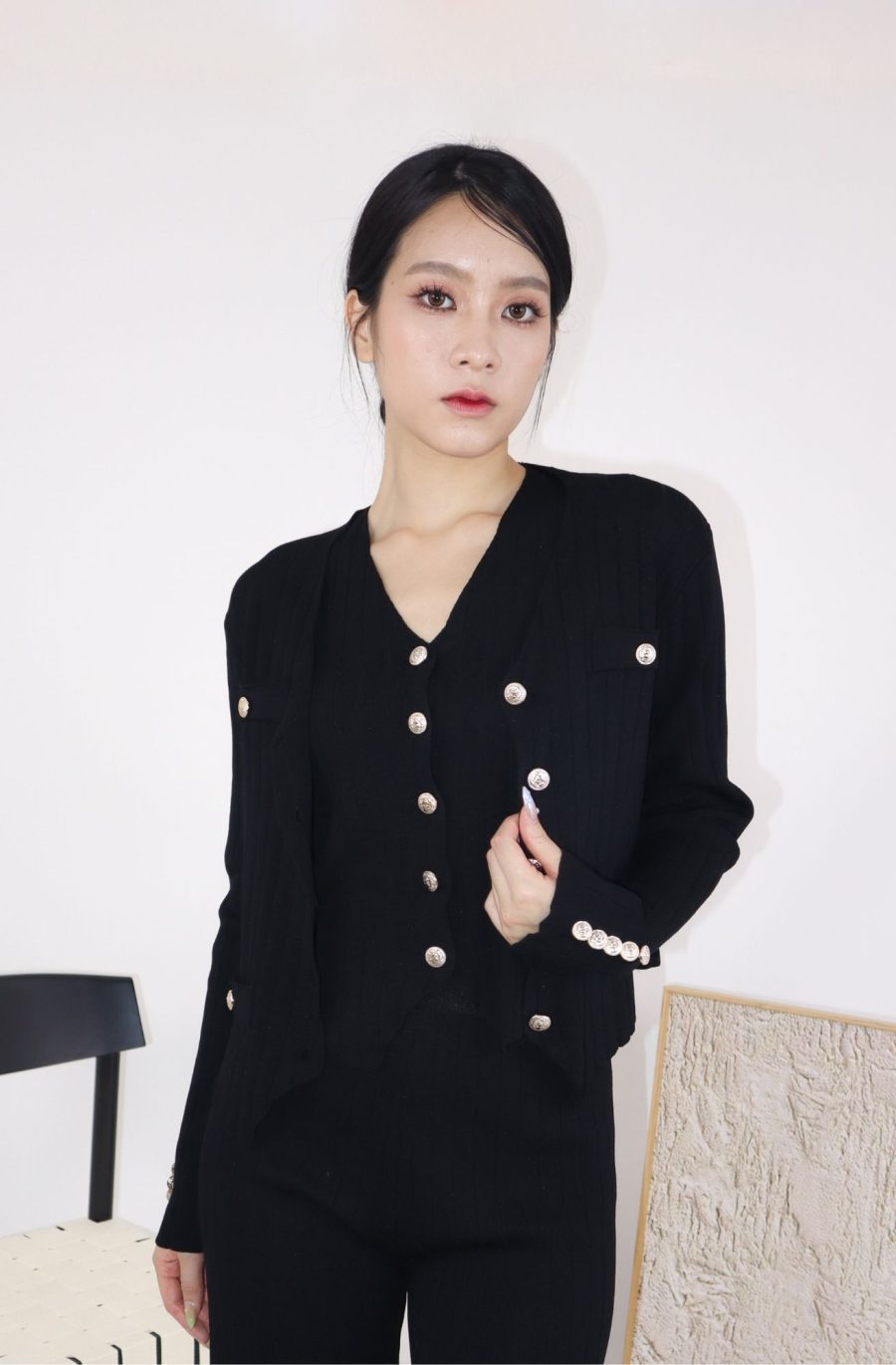 Rib-Knit Sets w Gold Buttons - Image 2