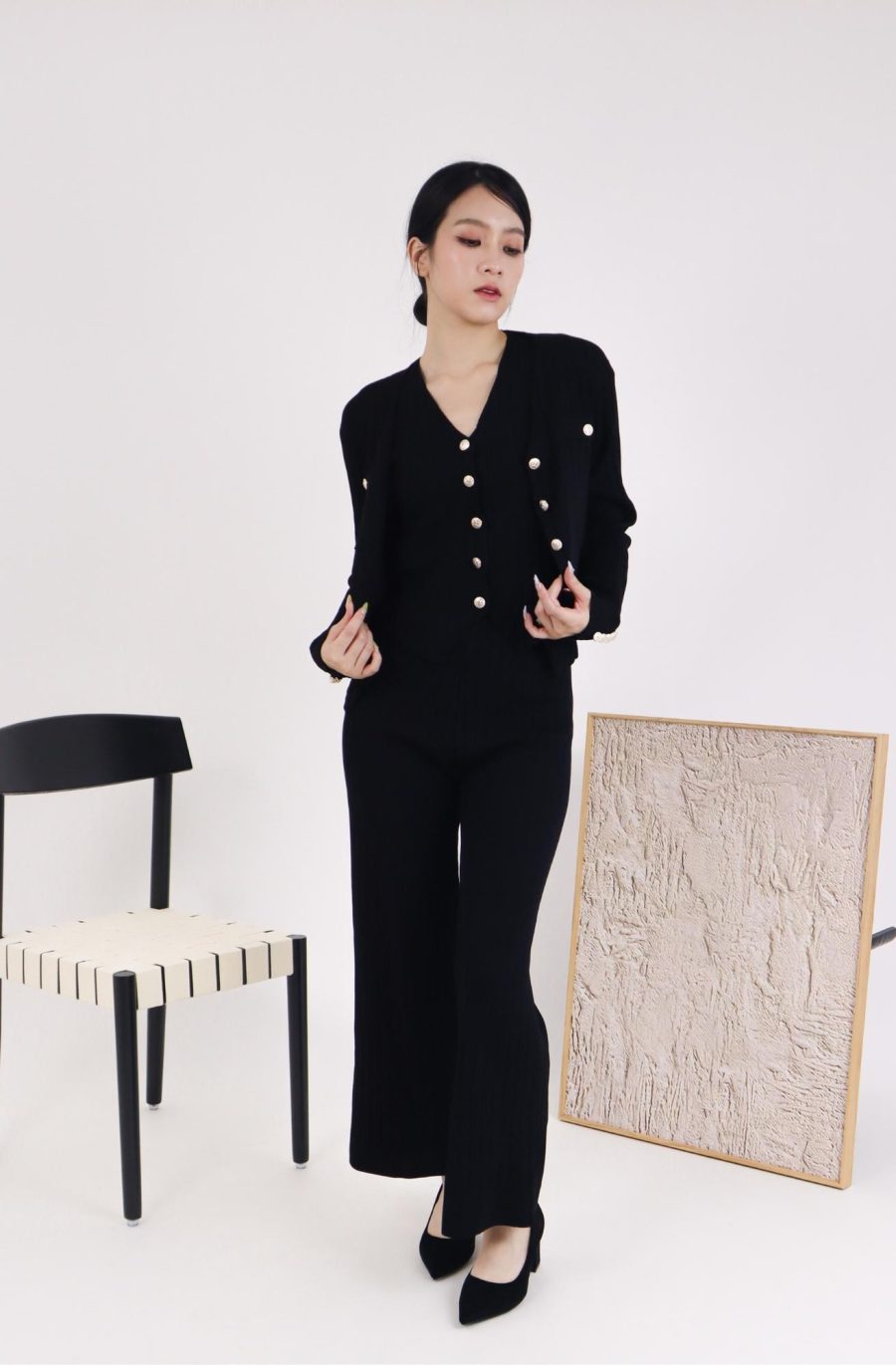 Rib-Knit Sets w Gold Buttons